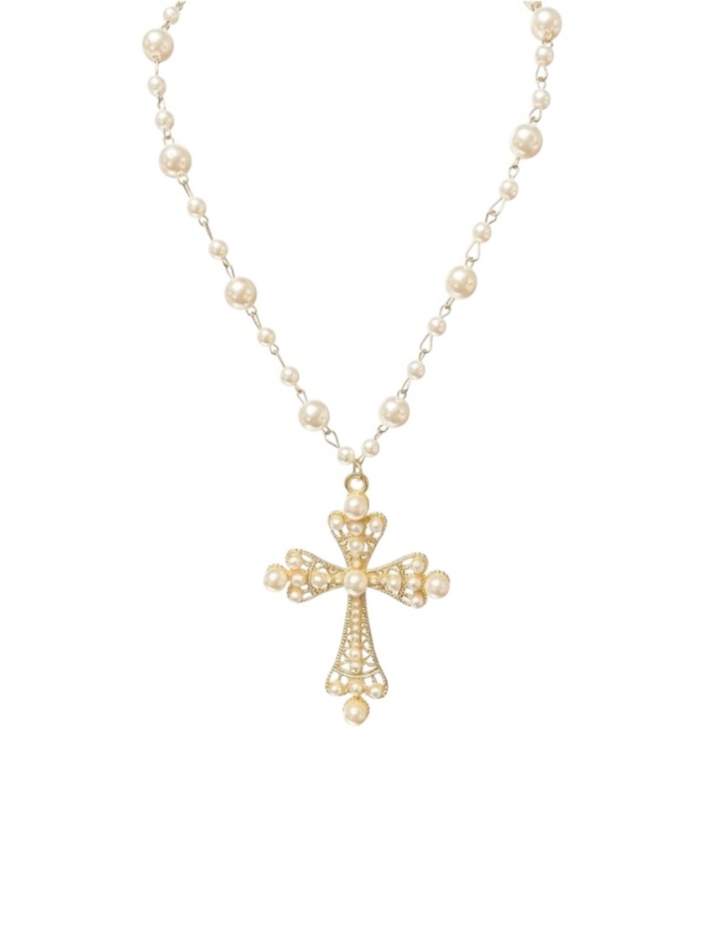 Gold-Tone Pearl Cross Pendant Necklace - Elegant Women Jewelry, NWOT - Picture 10 of 10